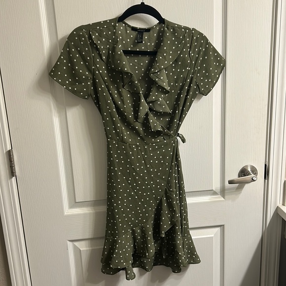 Forever 21 Dresses & Skirts - Olive Green Polka Dot Wrap Dress